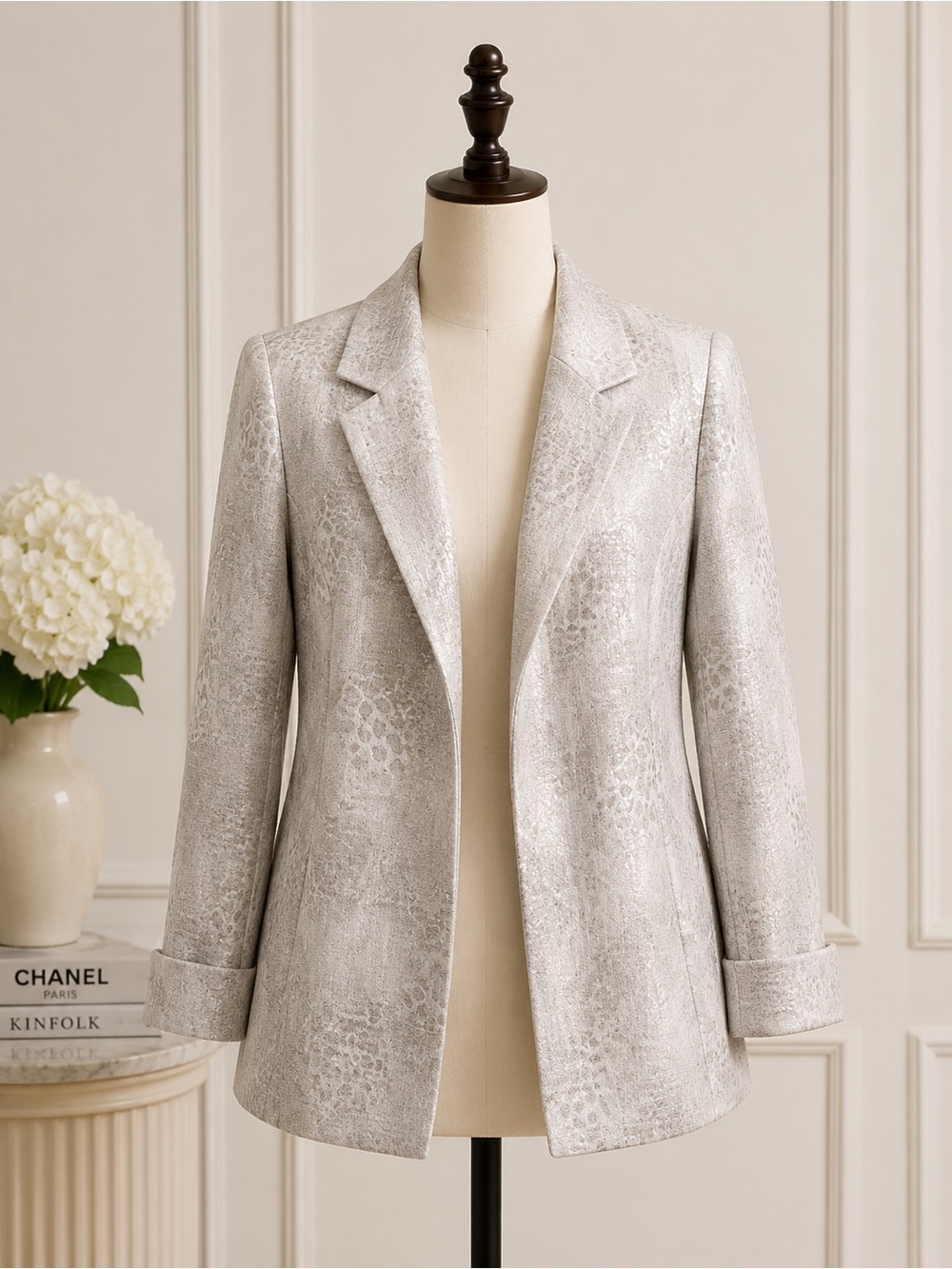 Chico's Light Gray Metallic-Accent Open-Front Blazer